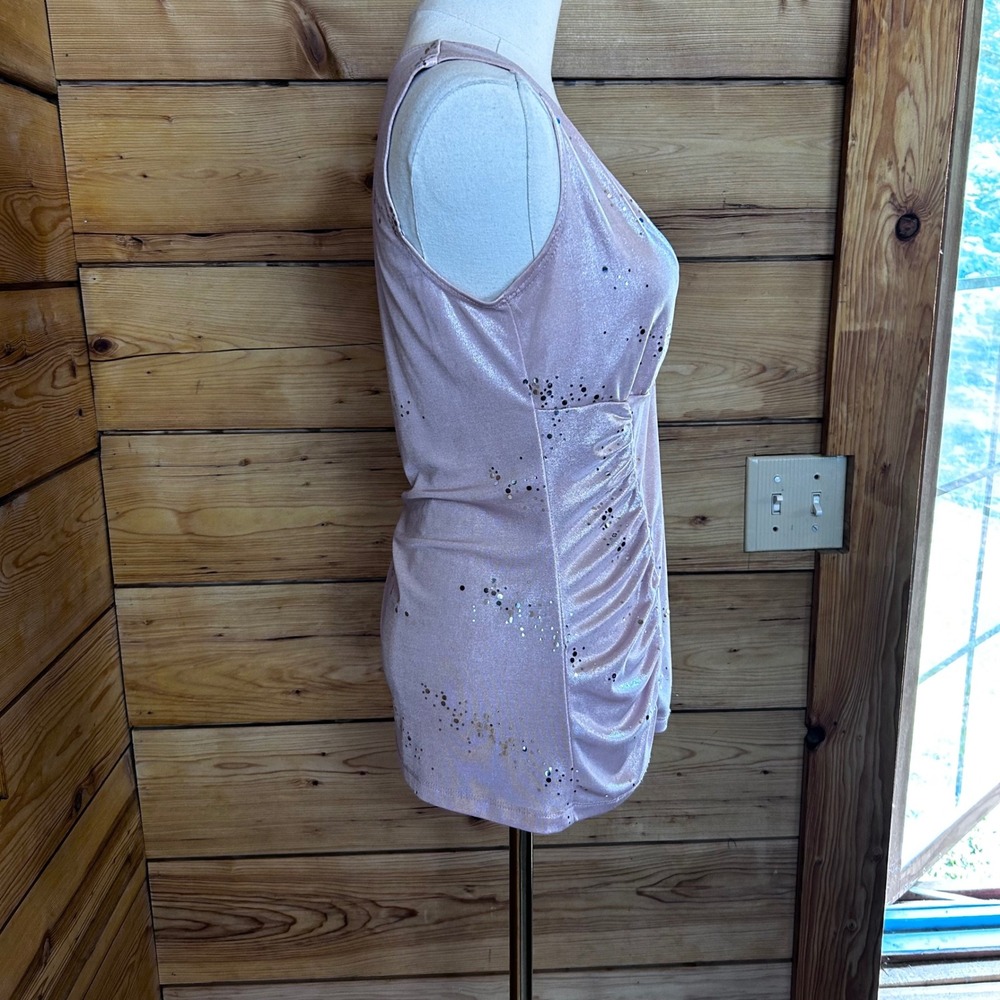Vintage Top Womens Large Pink Metallic Glitter Sequin Ruched Y2K Suzy Shier - Picture 4 of 10